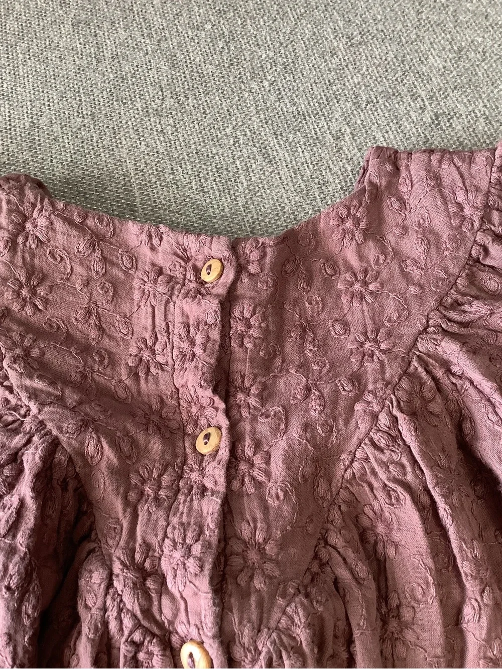 Zara Girls Dress Mauve Brown Puffy Balloon Sleeve Size 4/5 Years Textured Cotton